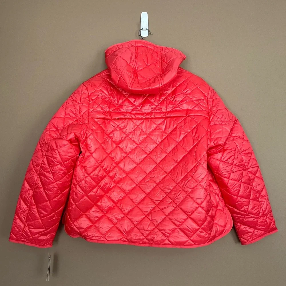 {Kate Spade} Hooded Quilted Packable Jacket in Hot Coral - Womens XL - NWT